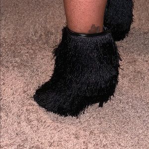 Black Fringe dance with me peep toe heel